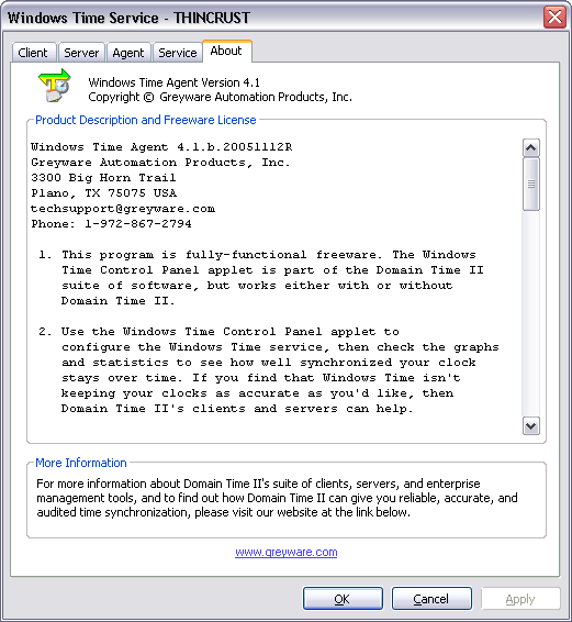 Domain Time II Windows Time About - About tab
