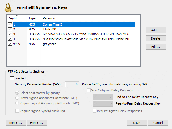Manager - Symmetric Keys dialog