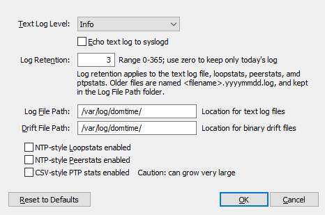 Manager - Log Settings dialog