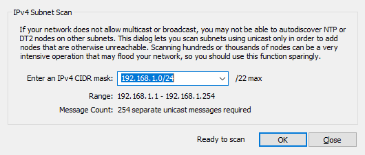 IPv4 Subnet Scan Dialog