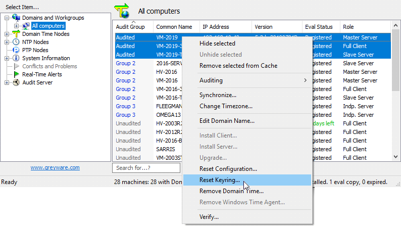 Reset Keyring on selected machines