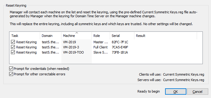 Remote Computer Operation dialog - Reset Keyring