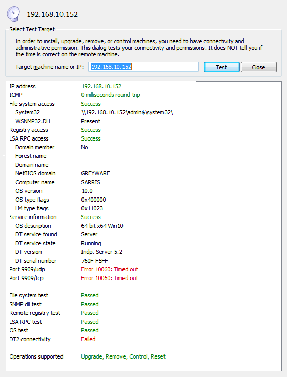 Connection Troubleshooter, showing a firewall problem<br>